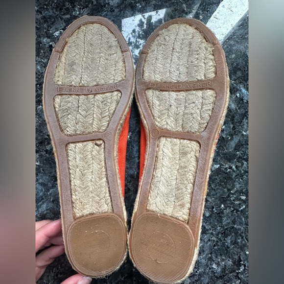Etienne Aigner Orange Espadrille Flats with Floral Detail Leather Upper Size 6 - Picture 4 of 9